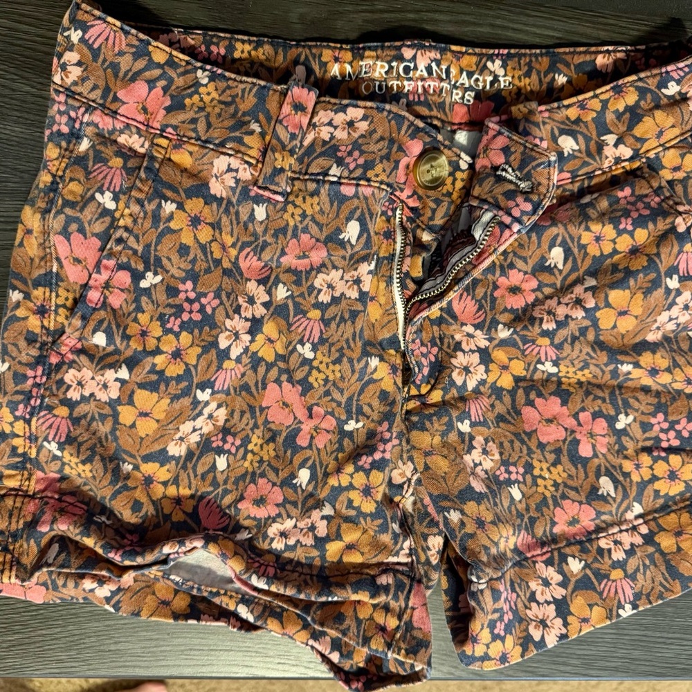 American Eagle Outfitters Floral Shorts - Brown/Navy/Pink